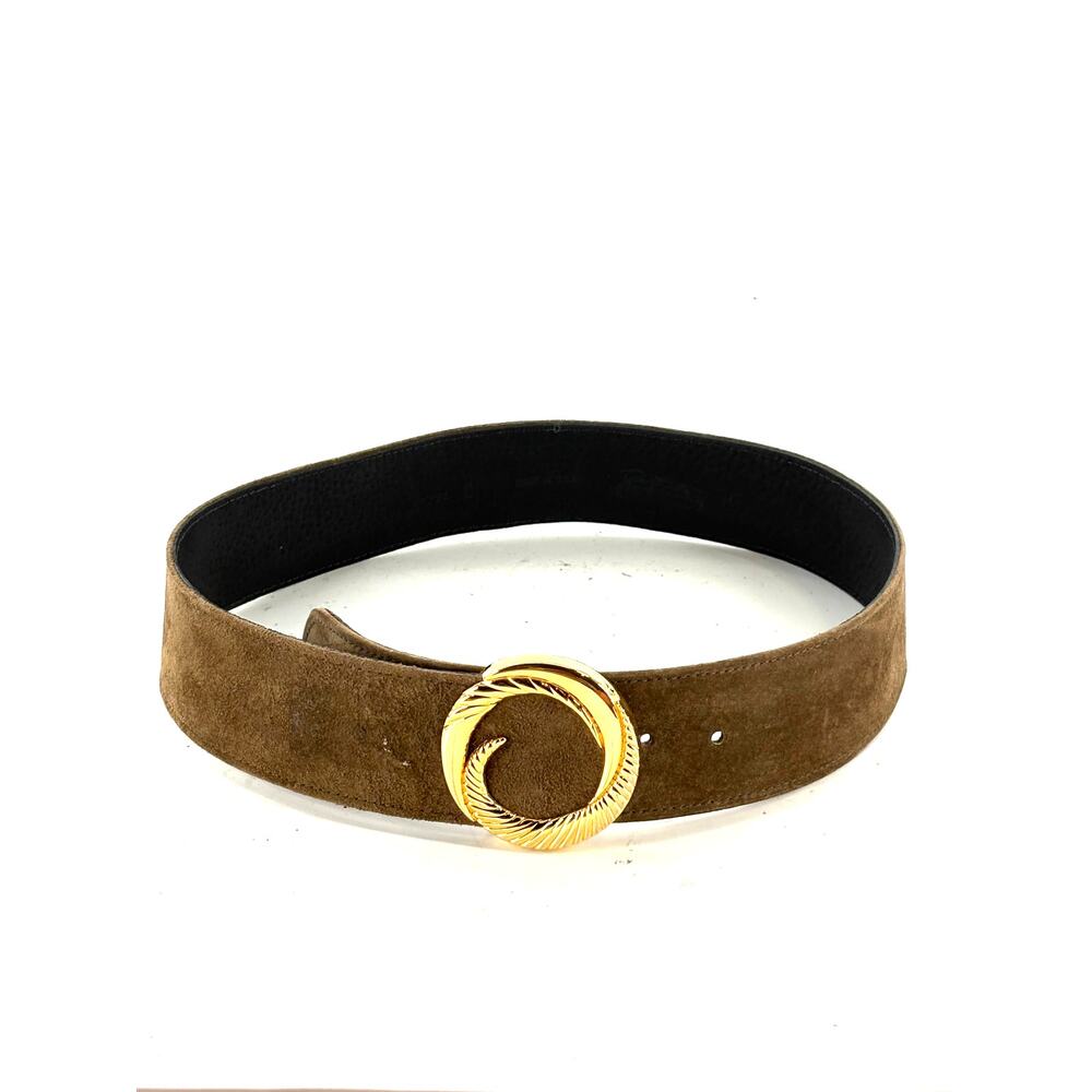 Patricia Nash Ostrich Suede Buckle Belt M L Brown Western Glam Boho Festival